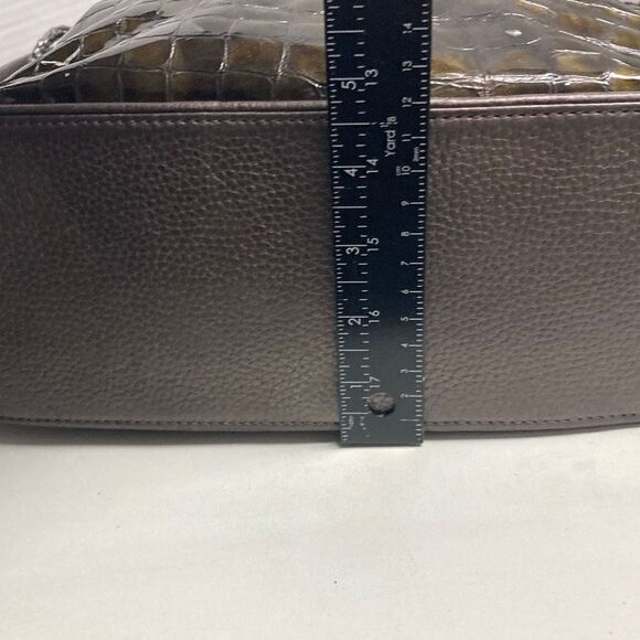 Brighton Women’s Embossed Croc Patent Shiny Leather Shoulder Bag Golden Brown - Picture 7 of 12